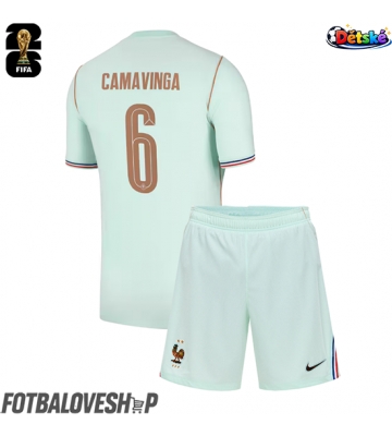 Francie Eduardo Camavinga #6 Dětské Venkovní Dres MS 2026 Krátký Rukáv (+ trenýrky)